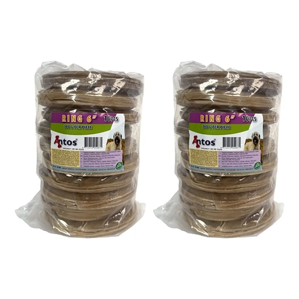 Geperste ring hondenkauwsnack 6 inch (15,2 cm) – 2 stuks, runderhuid, 10 stuks (multipack)
