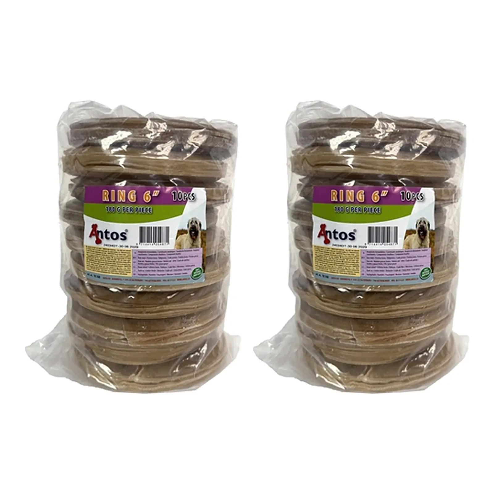 Geperste ring hondenkauwsnack 6 inch (15,2 cm) – 2 stuks, runderhuid, 10 stuks (multipack) - Afbeelding 1