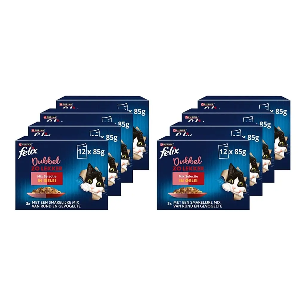 Felix kattenvoer Dubbel Zo Lekker Mix Selectie in gelei 4 x 12 x 85 g – 2 stuks (multipack)