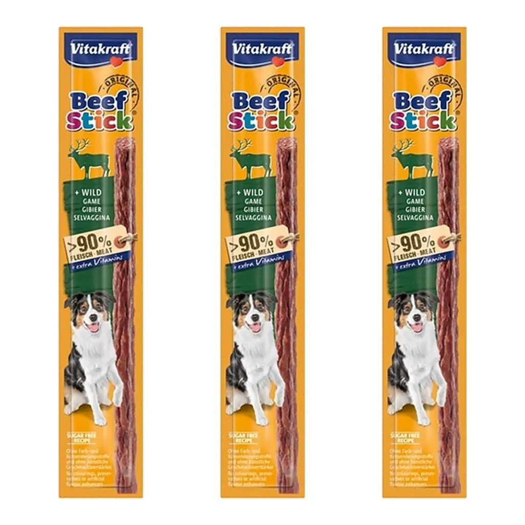 Vitakraft beefstick hond met wild 12 g – hartige snack – multipack 3 stuks