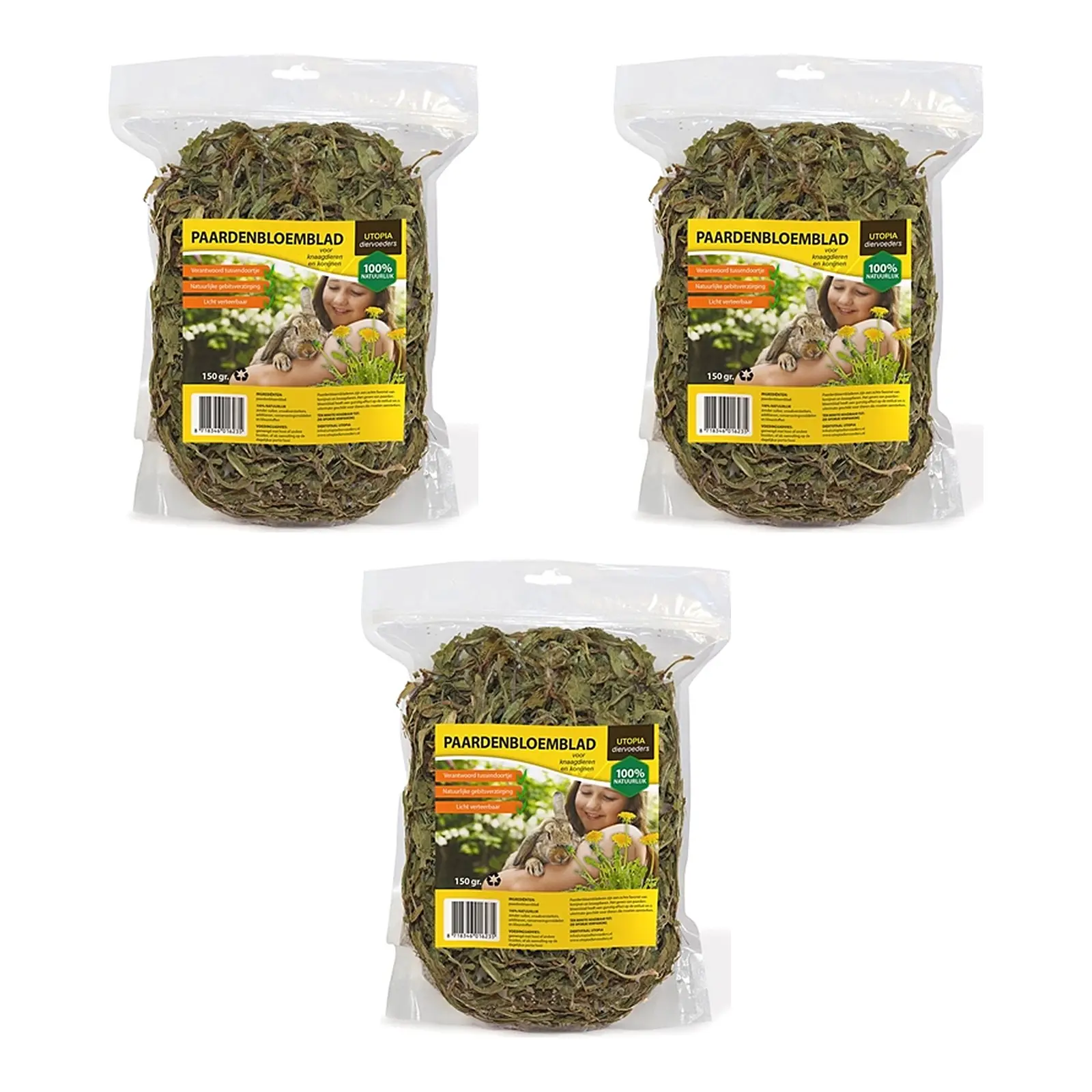 Utopia paardenbloemblad 150 g – gedroogd diervoeder – multipack 3 stuks - Afbeelding 1