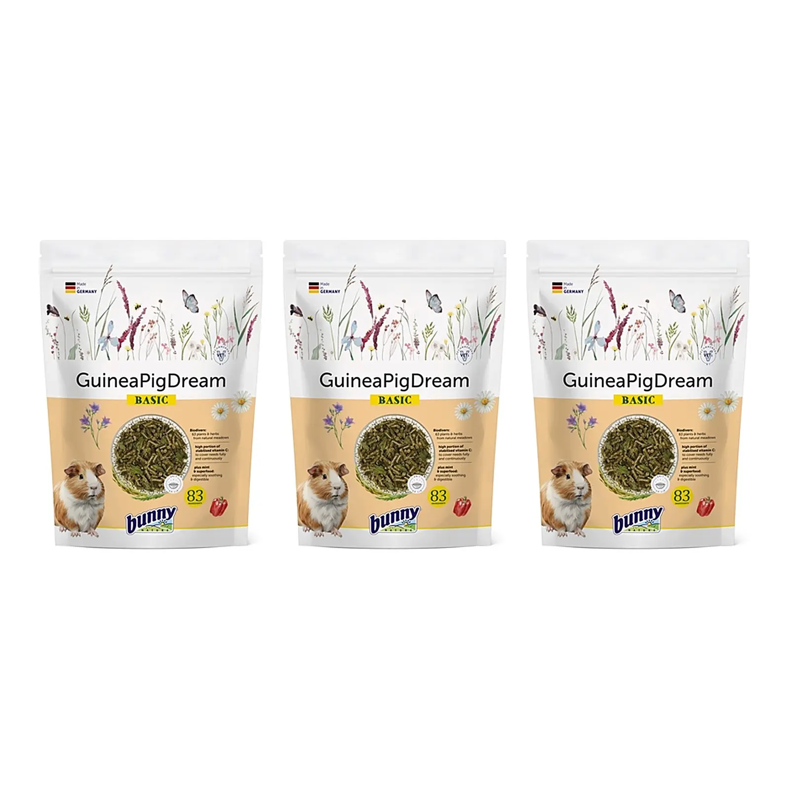 Bunny Nature Caviadroom Basic caviavoer 1,5 kg – 3 stuks, 42 planten (multipack) - Afbeelding 1