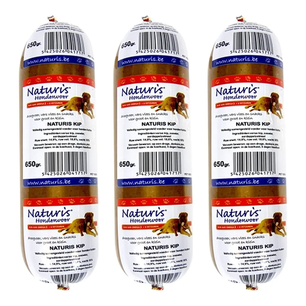 Naturis houdbaar hondenvoer kip met zeewier 650 g – multipack 3 stuks