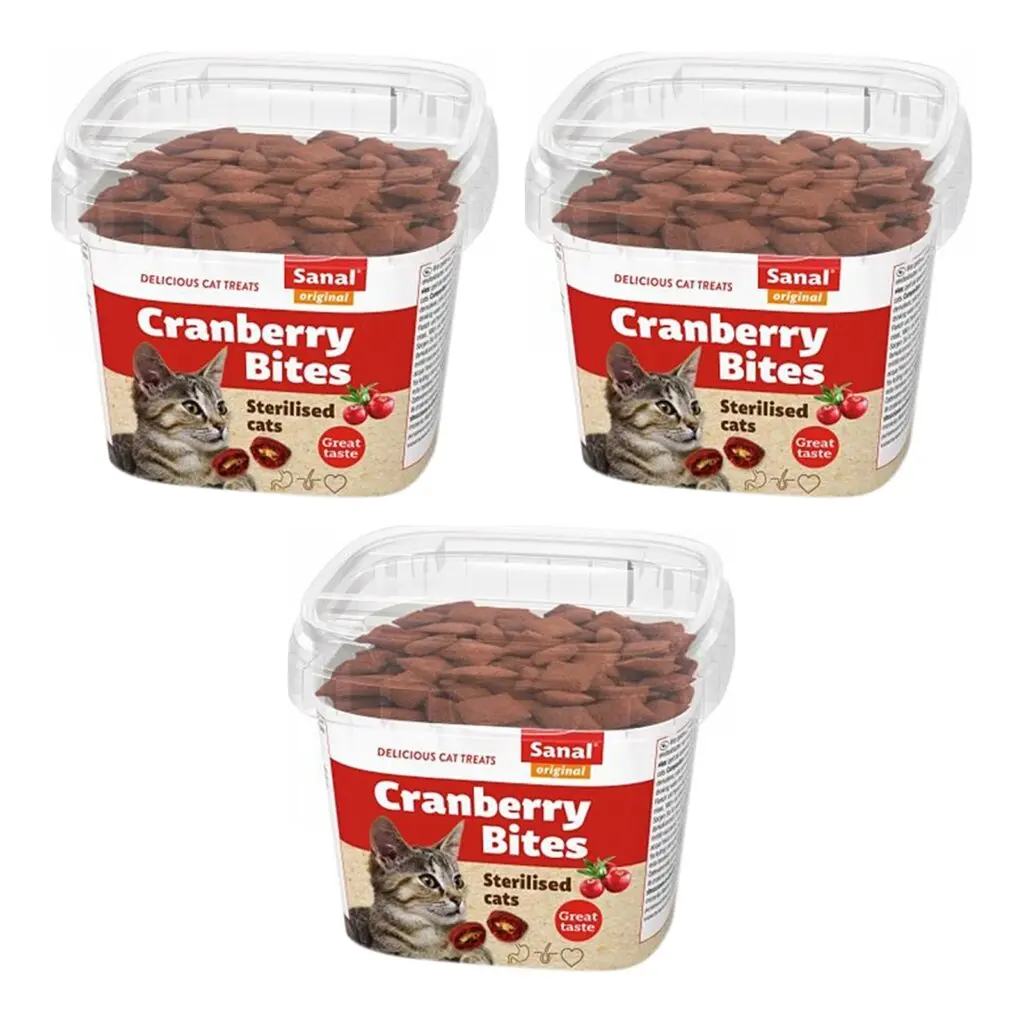 Sanal kattensnoepjes Bites cranberry en kip 75 g – multipack 3 stuks