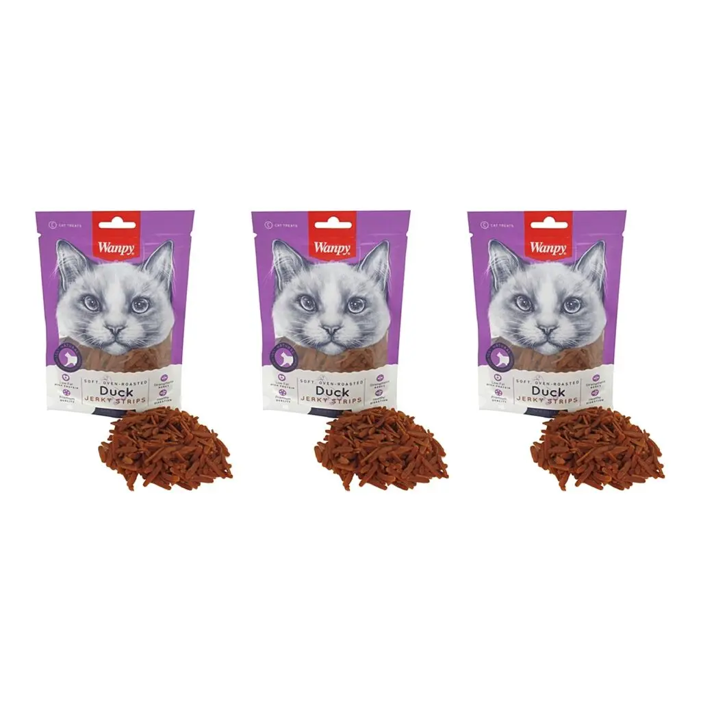 Wanpy Soft eend jerky strips kattensnack 80 g – multipack 3 stuks