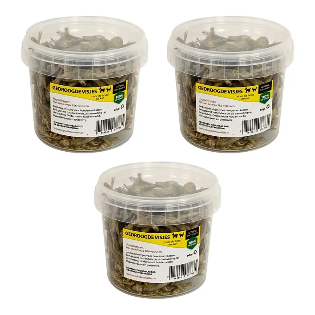 Utopia gedroogde visjes kattensnack 60 g – hypoallergeen, multipack 3 stuks