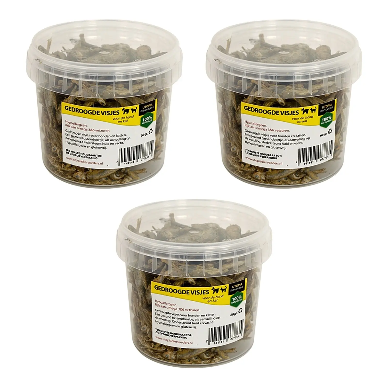 Utopia gedroogde visjes kattensnack 60 g – hypoallergeen, multipack 3 stuks - Afbeelding 1