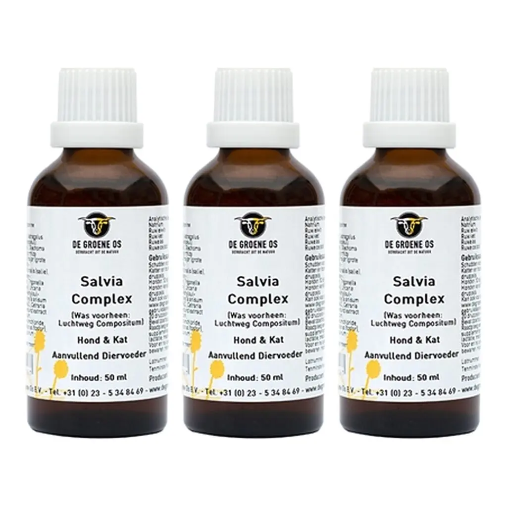 De Groene Os Salvia Complex 50 ml – 3 stuks, luchtwegen, hond en kat (multipack)