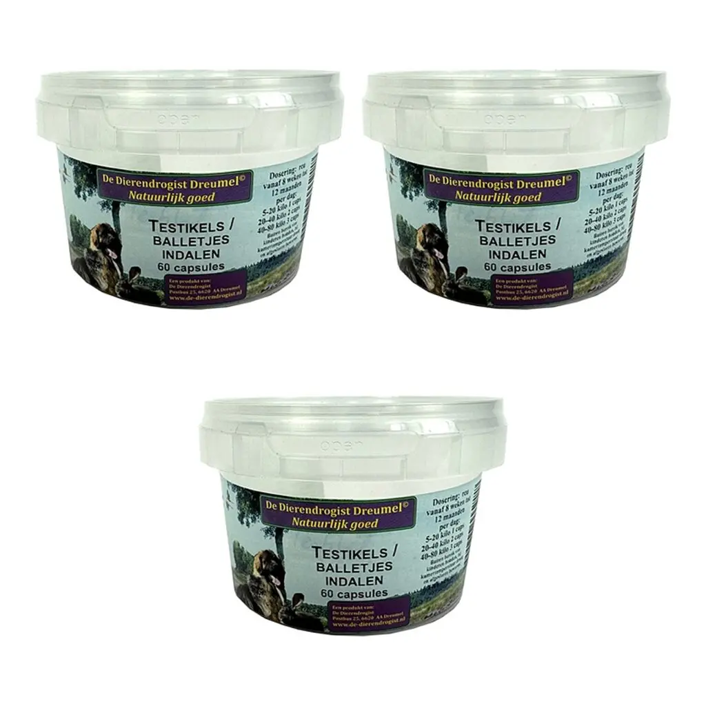 Dierendrogist Testikels Indalen 60 capsules – 3 stuks, supplement voor reuen (multipack)