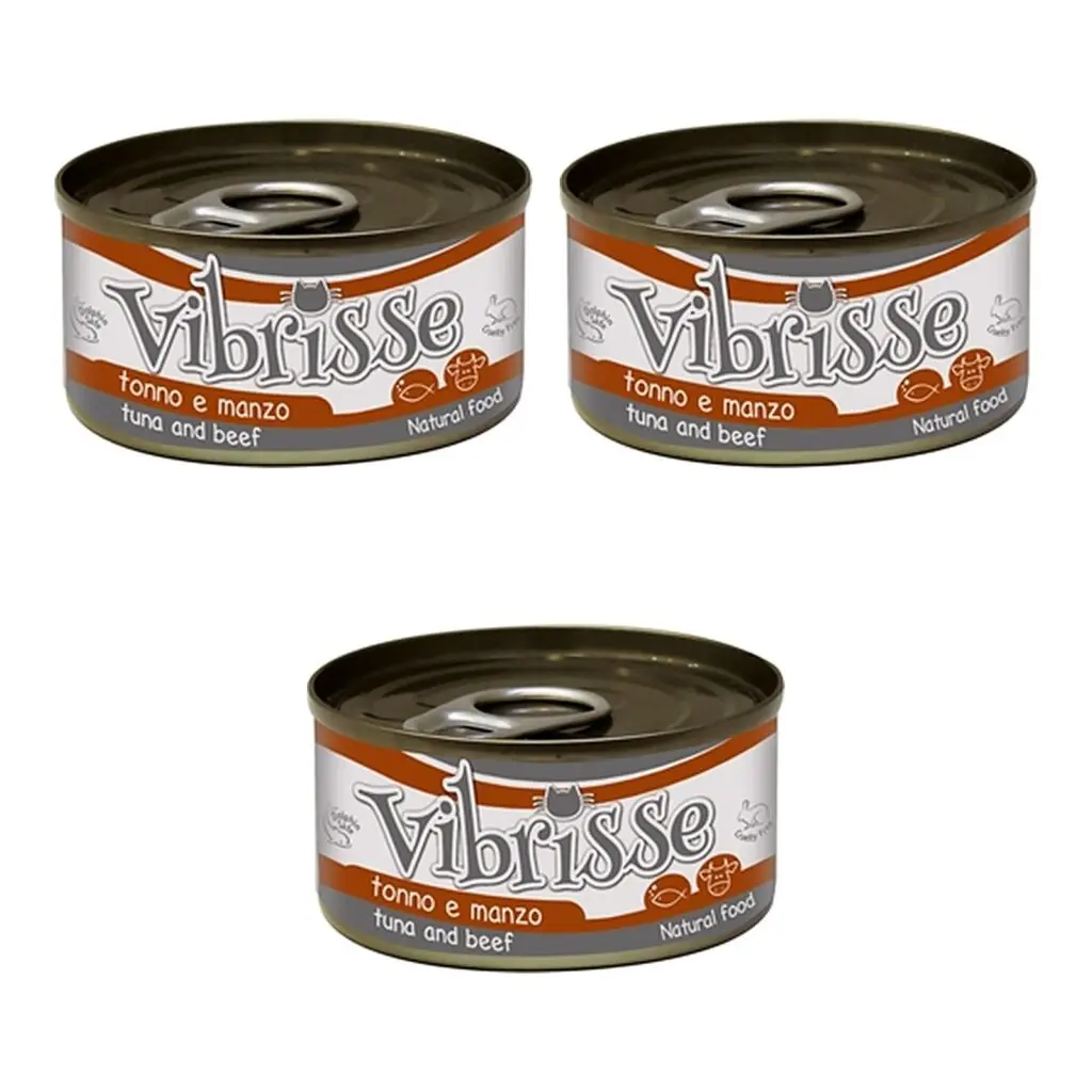 Vibrisse Cat Tonijn Rund 24x70gr - Natvoer Kat – 3 stuks (multipack)
