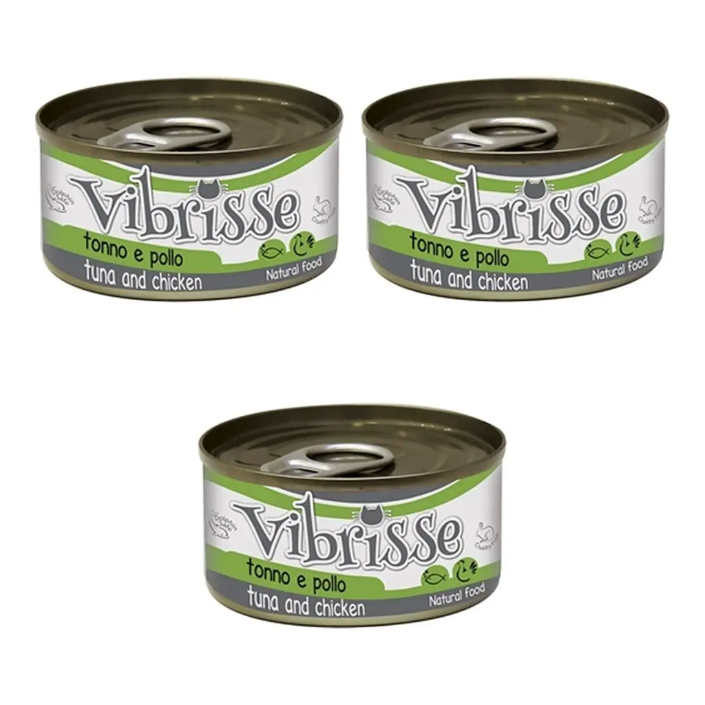 Vibrisse kattenvoer tonijn en kip 24 x 70 g – 3 stuks, aanvullend natvoer (multipack)