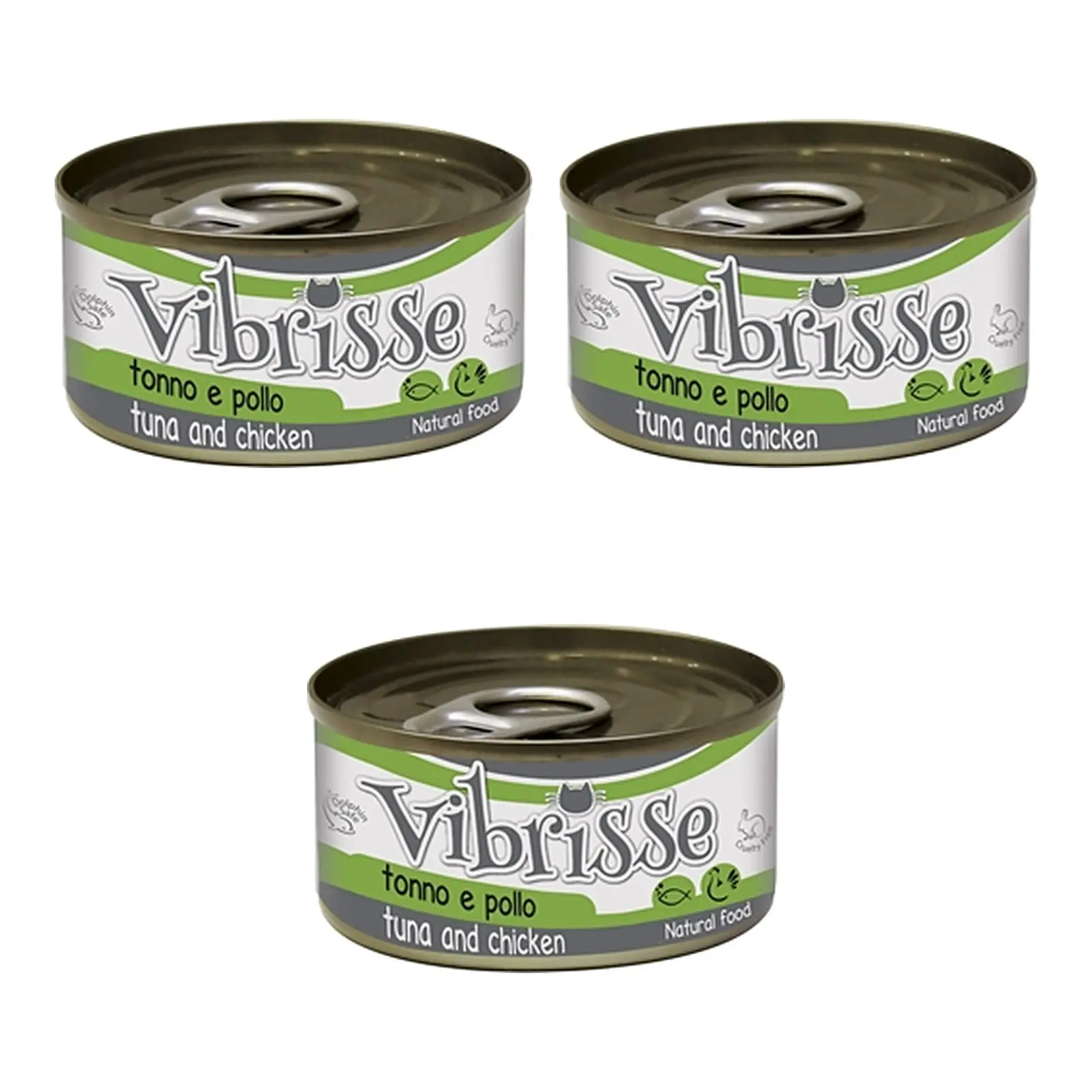 Vibrisse kattenvoer tonijn en kip 24 x 70 g – 3 stuks, aanvullend natvoer (multipack) - Afbeelding 1