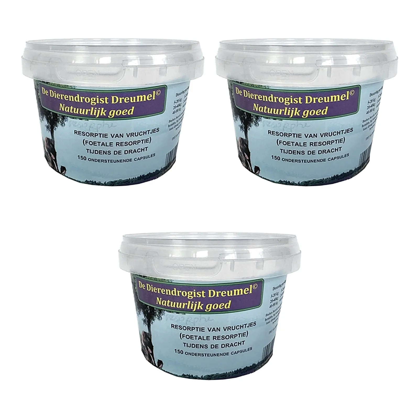 Dierendrogist resorptie van vruchtjes capsules 150 stuks – 3 stuks, voor teven (multipack) - Afbeelding 1