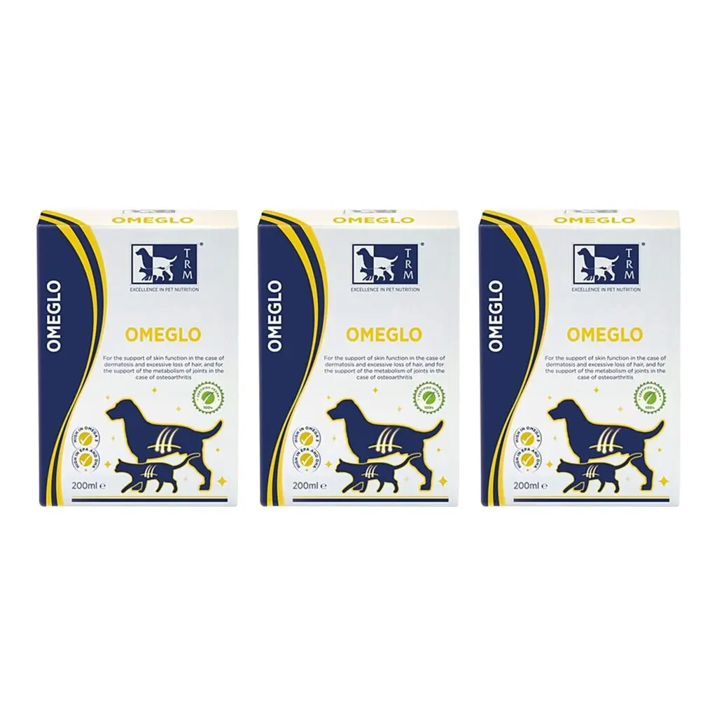 TRM Omeglo 200 ml – 3 stuks, omega 3-olie voor honden en katten (multipack)
