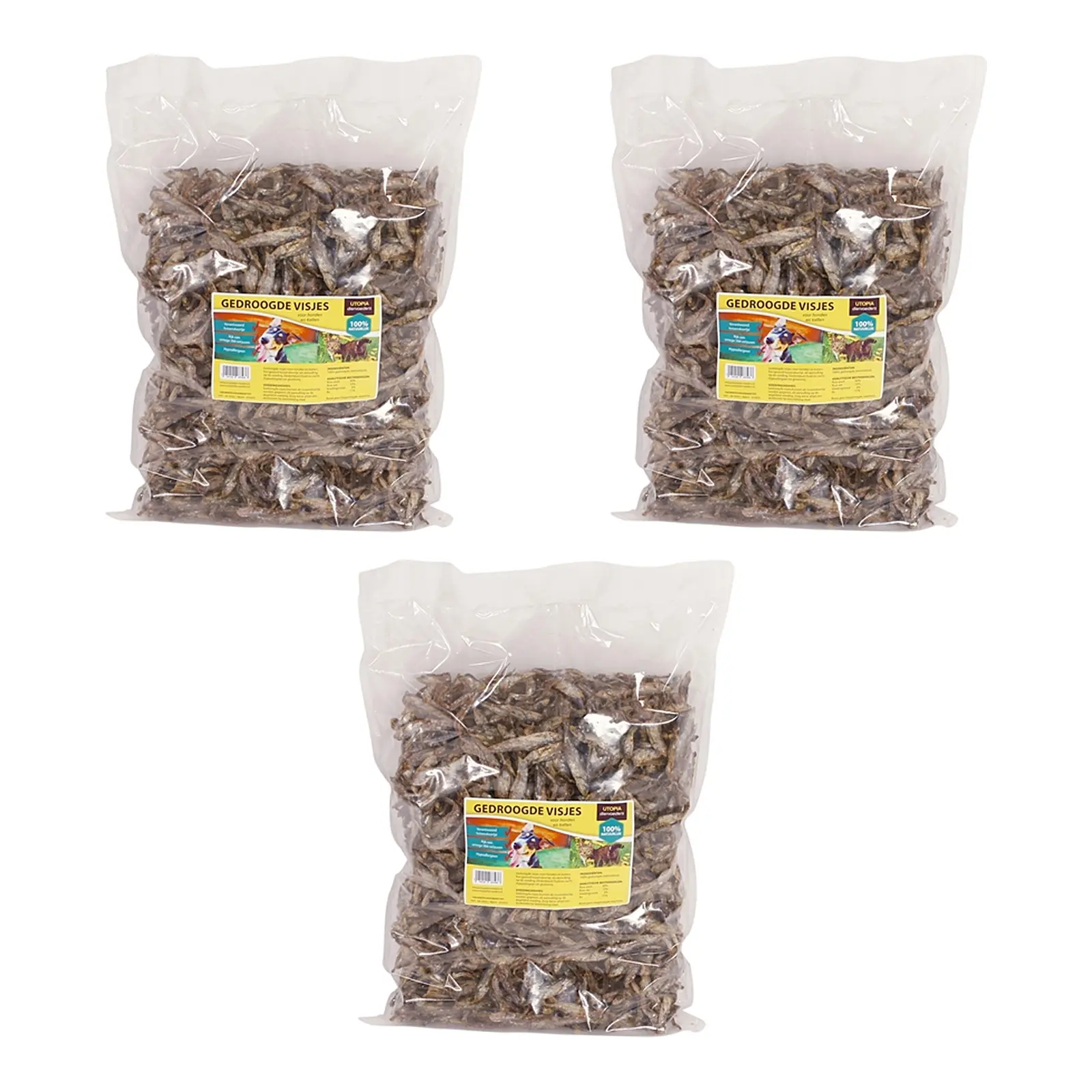 Utopia gedroogde visjes hond en kat 1 kg – 3 stuks, hypoallergeen (multipack) - Afbeelding 1