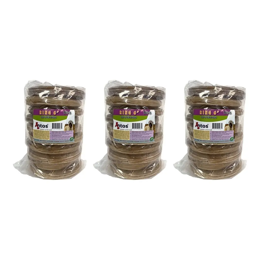 Geperste ring hondenkauwsnack 6 inch (15,2 cm) – 3 stuks, runderhuid, 10 stuks (multipack)