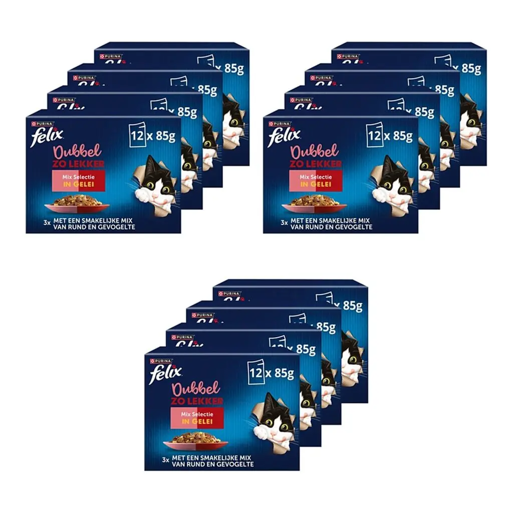 Felix kattenvoer Dubbel Zo Lekker Mix Selectie in gelei 4 x 12 x 85 g – 3 stuks (multipack)