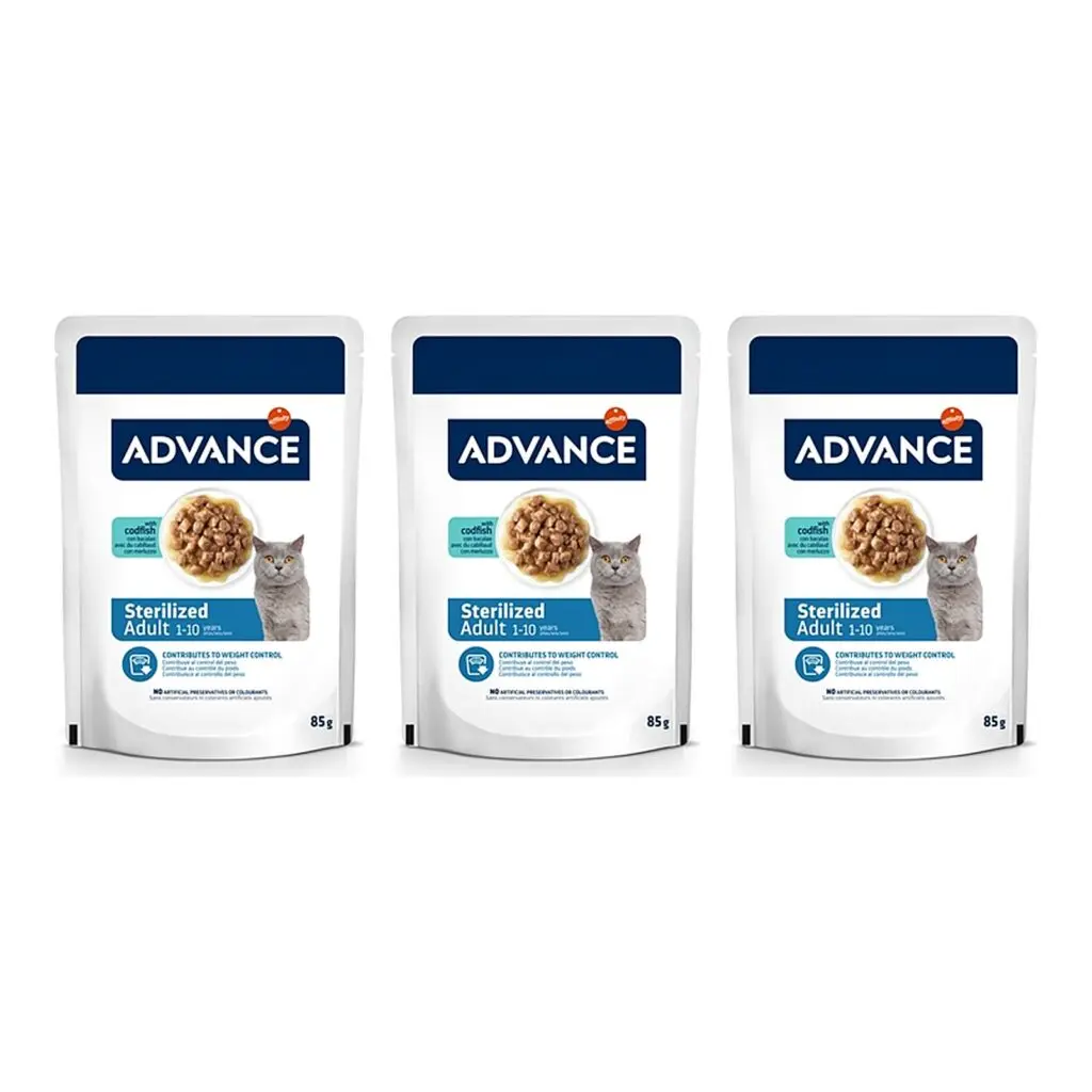 Advance kattenvoer Sterilized kabeljauw 12 x 85 g – 3 stuks, natvoer (multipack)