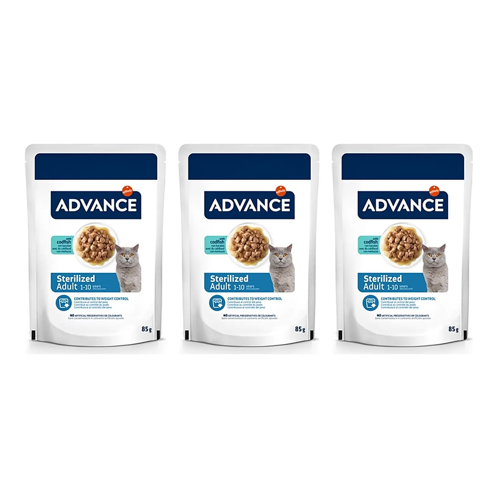 Advance kattenvoer Sterilized kabeljauw 12 x 85 g – 3 stuks, natvoer (multipack) - Afbeelding 1