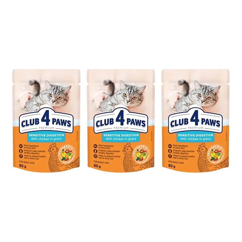Club 4 Paws kattenvoer Premium Adult Sensitive Digestion kip 24 x 80 g – 3 stuks (multipack)