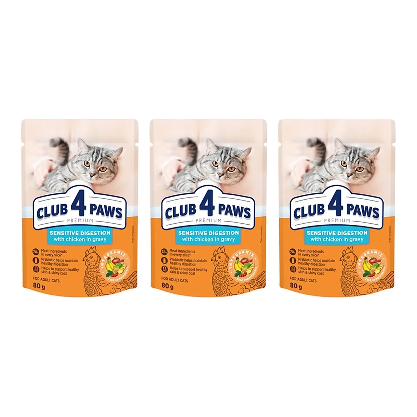 Club 4 Paws kattenvoer Premium Adult Sensitive Digestion kip 24 x 80 g – 3 stuks (multipack) - Afbeelding 1