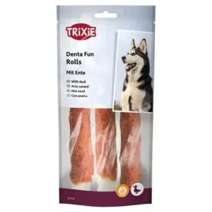 Trixie Denta Fun Duck Chewing Rolls 17 cm 140 g – runderhuid met eend - Afbeelding 1