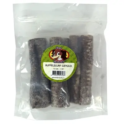 Petsnack buffelslurf gevuld 15 cm 2 stuks – kauwsnack voor honden