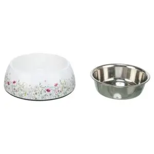 Trixie voerbak/drinkbak bloemmotief rvs wit/meerkleurig 18 x 18 x 6 cm - Afbeelding 4