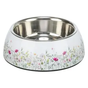 Trixie voerbak/drinkbak bloemmotief rvs wit/meerkleurig 22 x 22 x 7,5 cm - Afbeelding 1