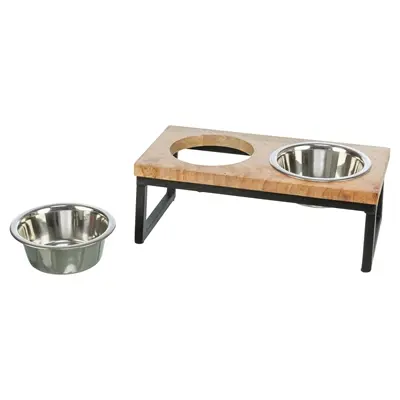 Trixie hondenbar voerbak en drinkbak mangohout zwart/bruin 31 x 16 x 8 cm