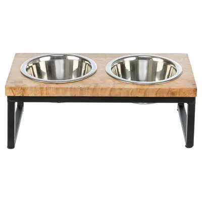 Trixie hondenbar voerbak en drinkbak mangohout zwart/bruin 48 x 24 x 16 cm