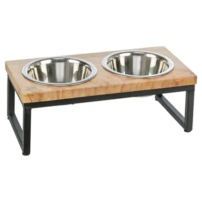 Trixie hondenbar voerbak en drinkbak mangohout zwart/bruin 48 x 24 x 16 cm