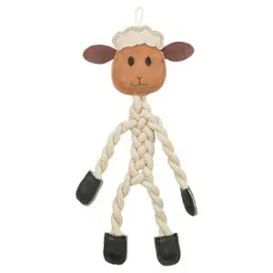 Trixie hondenspeeltje schaap touw met leer bruin 42 cm - Afbeelding 1