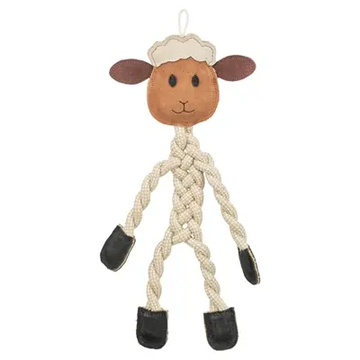 Trixie hondenspeeltje schaap touw met leer bruin 42 cm