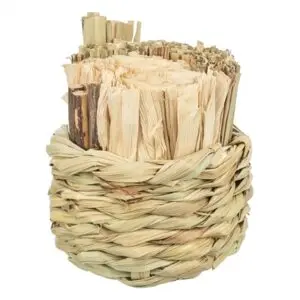 Trixie grasmand met hooi, maïsbladeren en houten stokjes 9 x 9 x 9 cm - Afbeelding 1