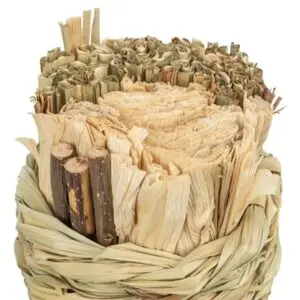 Trixie grasmand met hooi, maïsbladeren en houten stokjes 9 x 9 x 9 cm - Afbeelding 6