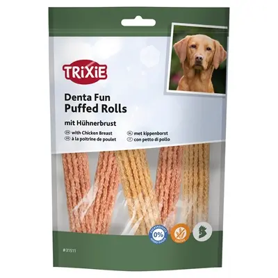 Trixie Denta Fun Puffed Rolls met kippenborst 100 g – glutenvrij