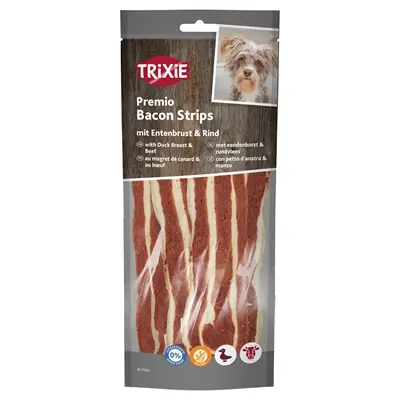 Trixie Premio Bacon Strips met eendenborst en rundvlees 80 g – hondensnack