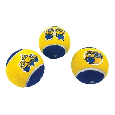 Minions tennisballen hond met pieper geel/blauw 6,5 cm – 3 stuks