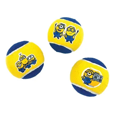Minions tennisballen hond met pieper geel/blauw 6,5 cm – 3 stuks