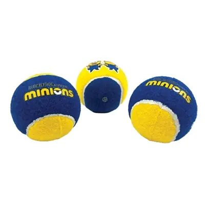 Minions tennisballen hond met pieper geel/blauw 6,5 cm – 3 stuks