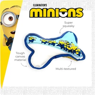 Minions hondenspeeltje canvas bot met piep blauw/wit 21 x 14,2 x 5 cm