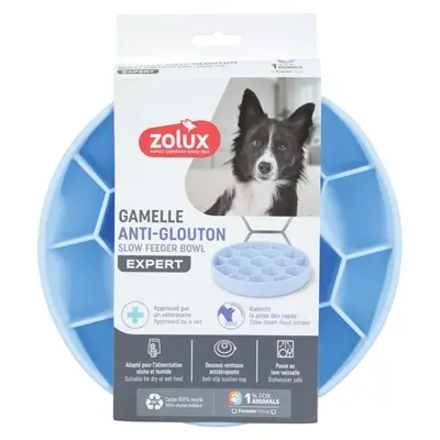 Zolux slow feed hondenvoerbak blauw 21,5 x 21,5 x 4,5 cm – zuignap
