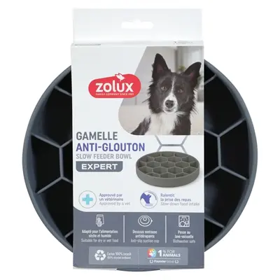 Zolux slow feed hondenvoerbak grijs 21,5 x 21,5 x 4,5 cm – zuignap