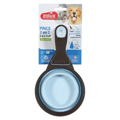 Zolux voerschep 2-in-1 met afsluitklem siliconen blauw 473 ml
