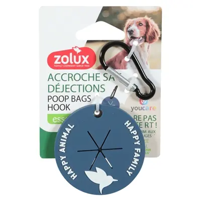 Zolux poepzakhouder met karabijnhaak blauw 6 x 6 x 0,5 cm – siliconen