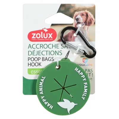 Zolux poepzakhouder met karabijnhaak groen 6 x 6 x 0,5 cm – siliconen