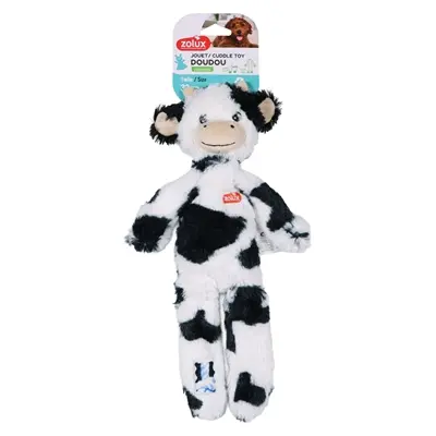 Zolux Furry Farm koe Isache pluche met touw wit/zwart 32 cm – speeltje