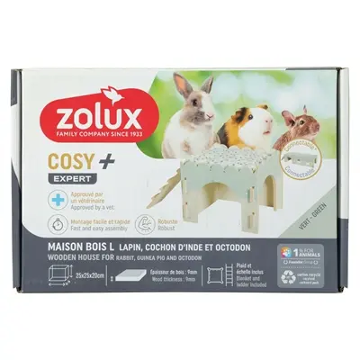 Zolux knaaghuis Cosy konijn van hout 25 x 25 x 20 cm – met trapje