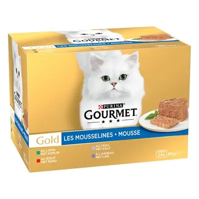 Gourmet Gold kattenvoer mousse mix konijn, rund, kalf, lam 24 x 85 g